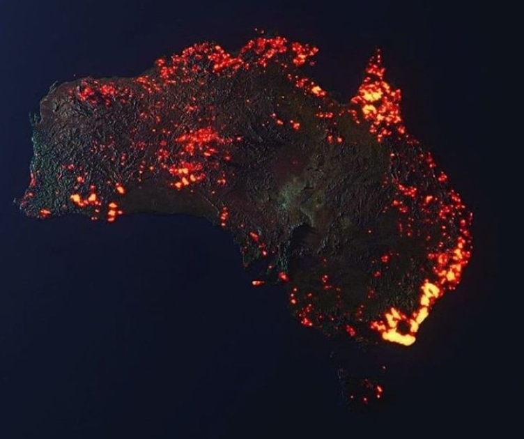  △澳大利亚火势卫星图 来源NASA