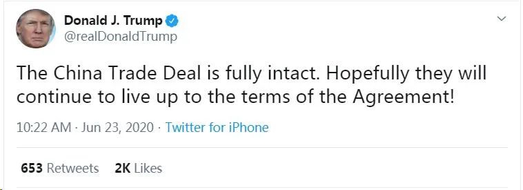 中美贸易协定已经终结?特朗普:协议完好无损