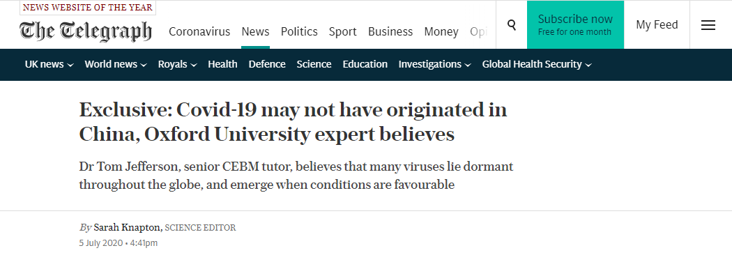 牛津最新研究:新冠长期全球蛰伏 或并非源自中国