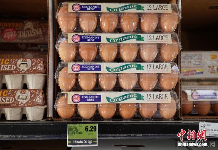 资料图：美国一超市货架上的鸡蛋。中新社记者 刘关关 摄