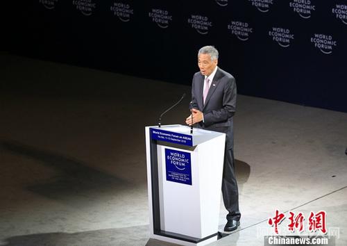 9月12日，以“东盟4.0:企业家精神与第四次工业革命”为主题的世界经济论坛东盟会议开幕仪式在越南首都河内举行。图为新加坡总理李显龙致辞。中新社记者 张晨翼 摄