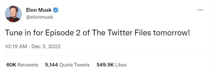 马斯克预告,还有“推特档案”第二集。 马斯克预告,还有“推特档案”第二集。