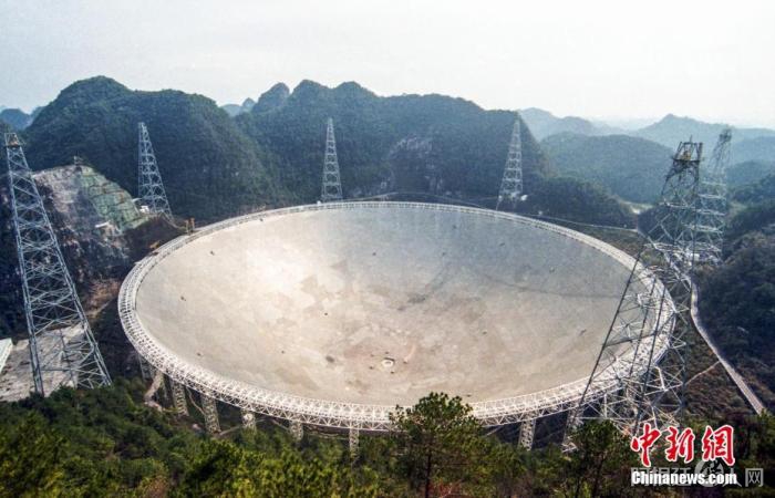 2021年4月，位于贵州省平塘县大窝凼的世界最大的单口径射电望远镜“中国天眼”(FAST)向全球开放。FAST是目前世界上灵敏度最高的射电望远镜，配备的19波束L波段接收机，成为世界上最强大的脉冲星搜寻利器。自2016年9月落成启用以来，FAST团队发现脉冲星340颗。(2021年2月7日摄) 中新社记者 瞿宏伦 摄